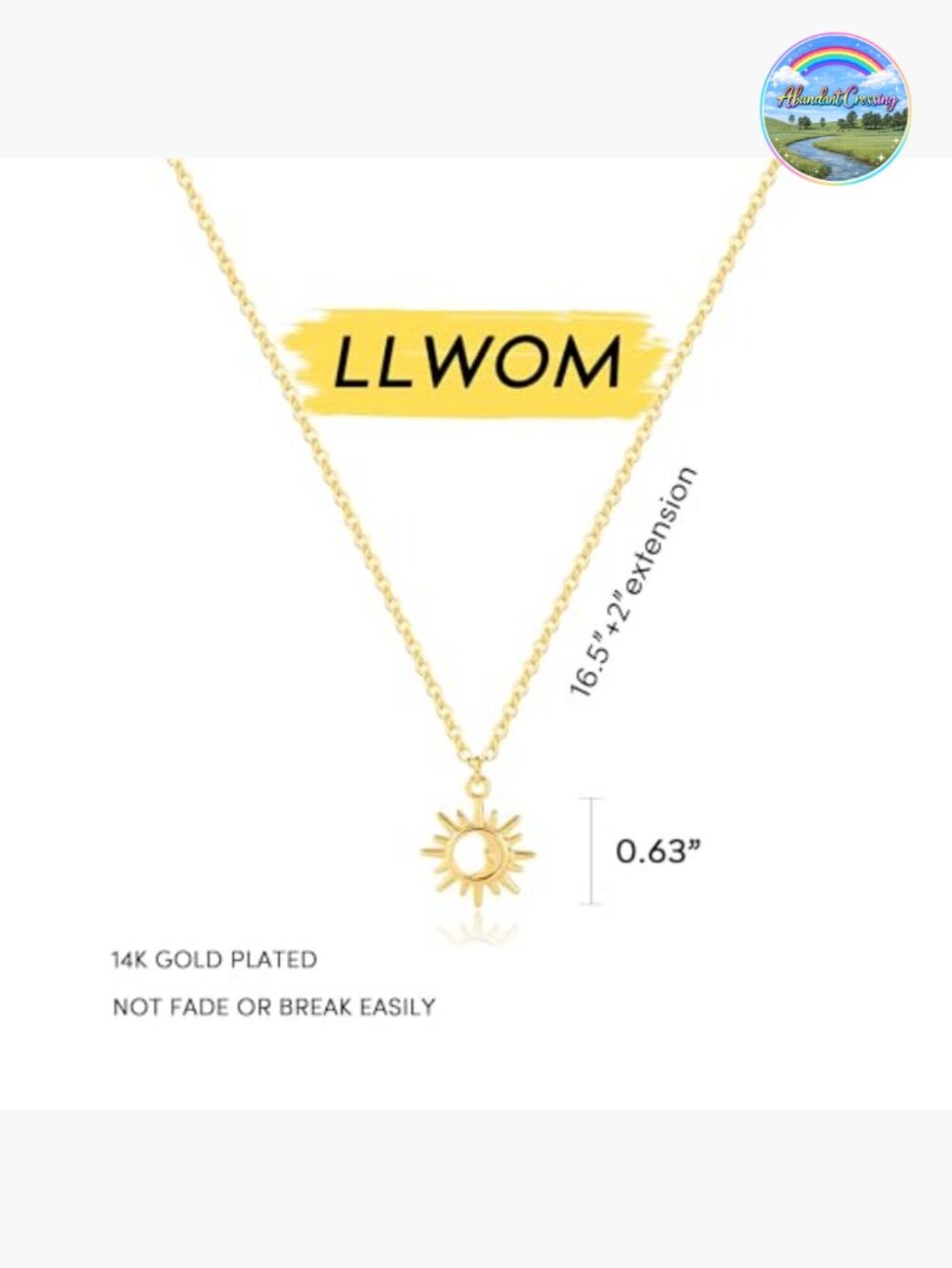 14k Gold Plated Sun and Moon Pendant Necklace Dainty Adjustable Lobster Clasp - Picture 5 of 6